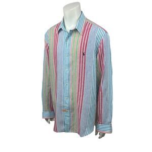 Polo Ralph Lauren Men's 2XLT Multicolored Striped Linen Casual Dress Shirt 18.5